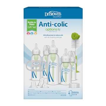 Dr. Brown's Natural Flow® Anti-Colic Options+™ Narrow Bottle to Sippy Gift Set with Soft Silicone Sippy Spout, Removable Silicone Handles, Travel Cap and Bottle Brush
