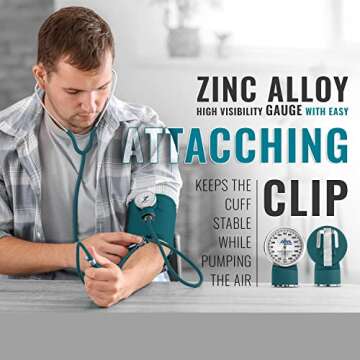 ASA TECHMED Dual Head Sprague Stethoscope and Sphygmomanometer Manual Blood Pressure Cuff Set with Case, Gift for Medical Students, Doctors, Nurses, EMT and Paramedics, Teal