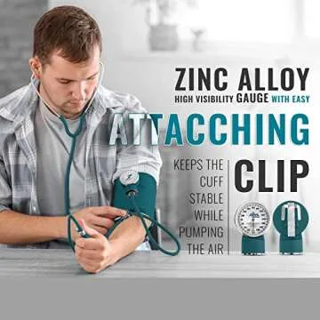 ASA TECHMED Dual Head Sprague Stethoscope and Sphygmomanometer Manual Blood Pressure Cuff Set with Case, Gift for Medical Students, Doctors, Nurses, EMT and Paramedics, Teal