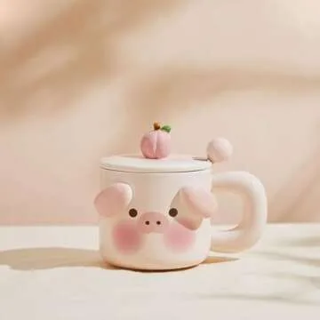 CAPIJIONG Cute Pig Mug with Lid & Spoon - 14oz Ceramic