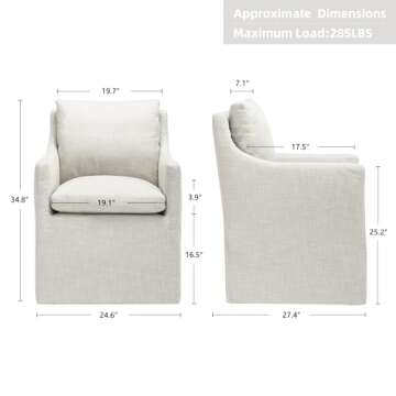 DUHOME Upholstered Dining Chairs Set of 2,Linen Accent Chair for Living Room,Single Sofa Chair with 4 Casters,Upholstered Arm Chair for Bedroom Reading Room Waiting Room Kitchen Dining Room