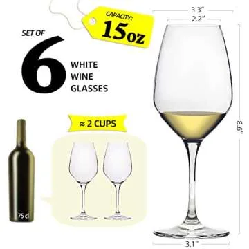 FAWLES Crystal White Wine Glasses Set of 6, 15 Ounce Laser Cut Rim Stemmed Clear Chardonnay Wine Gla...
