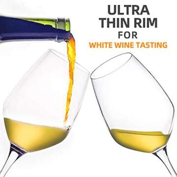 FAWLES Crystal White Wine Glasses Set of 6, 15 Ounce Laser Cut Rim Stemmed Clear Chardonnay Wine Glass Set, Housewarming/Anniversary/Wine Gift Set