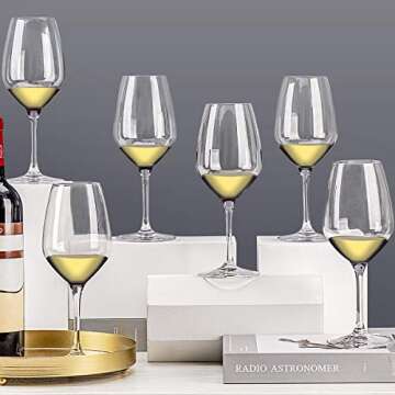 FAWLES Crystal White Wine Glasses Set of 6, 15 Ounce Laser Cut Rim Stemmed Clear Chardonnay Wine Glass Set, Housewarming/Anniversary/Wine Gift Set