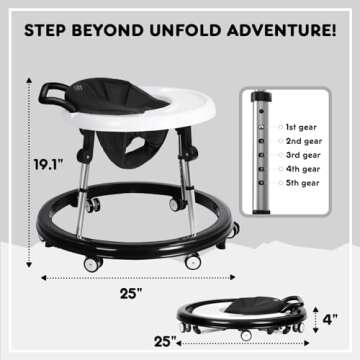 HARPPA Foldable Baby Walker with Wheels and Anti-Rollover, Sit to Stand Entertainment for Boys and G...