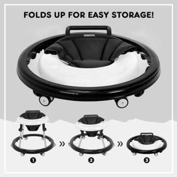 HARPPA Foldable Baby Walker with Wheels and Anti-Rollover, Sit to Stand Entertainment for Boys and Girls 7-18 Months, 5-Position Height Adjustable,Black