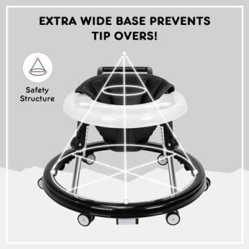HARPPA Foldable Baby Walker with Wheels and Anti-Rollover, Sit to Stand Entertainment for Boys and Girls 7-18 Months, 5-Position Height Adjustable,Black