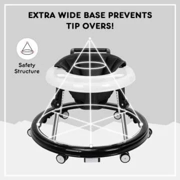 HARPPA Foldable Baby Walker with Wheels and Anti-Rollover, Sit to Stand Entertainment for Boys and Girls 7-18 Months, 5-Position Height Adjustable,Black