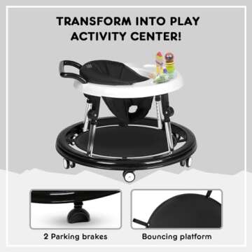 HARPPA Foldable Baby Walker with Wheels and Anti-Rollover, Sit to Stand Entertainment for Boys and Girls 7-18 Months, 5-Position Height Adjustable,Black