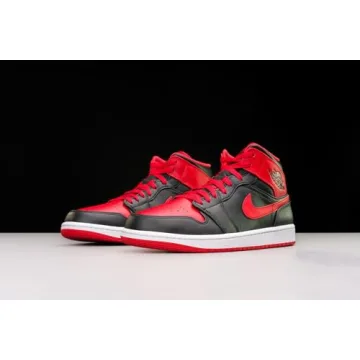 Jordan Nike Air 1 Mid Men's Shoes - Black/Fire Red Style
