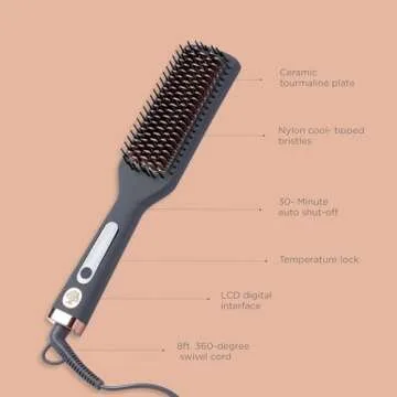 Hairitage Heated Ceramic Straightening Brush for Blowouts - Volumizing + Straightening - Anti-Frizz Blow Dry Brush for Smooth Shiny Hair - One Step Ceramic Tourmaline Hot Styling Brush -All Hair Types