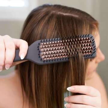 Hairitage Heated Ceramic Straightening Brush for Blowouts - Volumizing + Straightening - Anti-Frizz Blow Dry Brush for Smooth Shiny Hair - One Step Ceramic Tourmaline Hot Styling Brush -All Hair Types