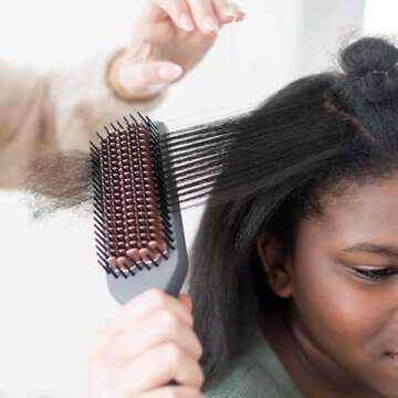 Hairitage Heated Ceramic Straightening Brush for Blowouts - Volumizing + Straightening - Anti-Frizz Blow Dry Brush for Smooth Shiny Hair - One Step Ceramic Tourmaline Hot Styling Brush -All Hair Types