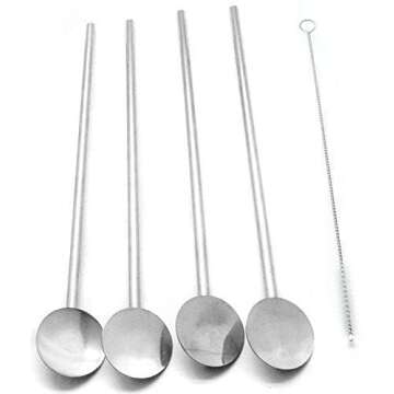 Eco-Friendly Stainless Steel Spoon Straws Set with Cleaning Brush