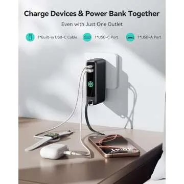 INIU 3-in-1 Portable Charger, Small 10000mah Power Bank with Built-in USB C Cable and Foldable AC Plug, 30W PD Fast Charging Battery Pack, Travel Charger for iPhone 16 15, iPad, Samsung, Google etc