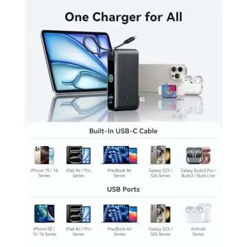 INIU 3-in-1 Portable Charger, Small 10000mah Power Bank with Built-in USB C Cable and Foldable AC Plug, 30W PD Fast Charging Battery Pack, Travel Charger for iPhone 16 15, iPad, Samsung, Google etc