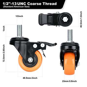 Stem Caster Wheels Swivel Casters Set of 4 Heavy Duty Threaded Casters Dual Locking Industrial Casto...