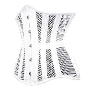SHAPERX Women 26 Double Steel-Boned Corsets Long Torso Heavy Duty Waist Training Shaper,SZ1794-White-S