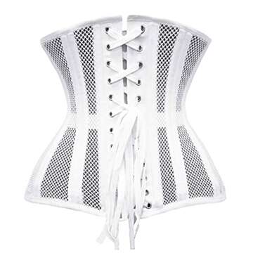 SHAPERX Women 26 Double Steel-Boned Corsets Long Torso Heavy Duty Waist Training Shaper,SZ1794-White-S