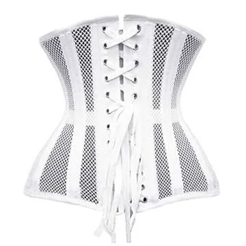 SHAPERX Women 26 Double Steel-Boned Corsets Long Torso Heavy Duty Waist Training Shaper,SZ1794-White-S