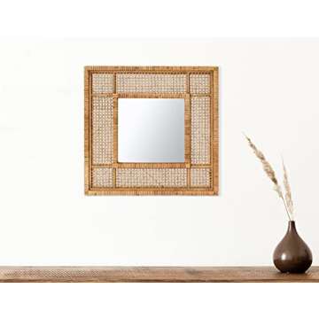 Creative Co-Op 23.5" Square Modern Wood and Rattan Wall Mirror