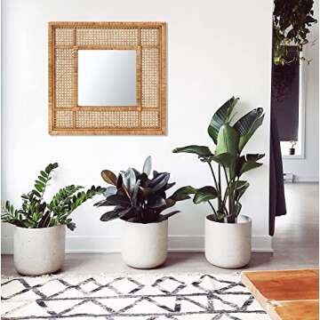 Creative Co-Op 23.5" Square Modern Wood and Rattan Wall Mirror