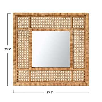 Creative Co-Op 23.5" Square Modern Wood and Rattan Wall Mirror