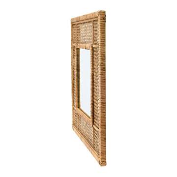 Creative Co-Op 23.5" Square Modern Wood and Rattan Wall Mirror