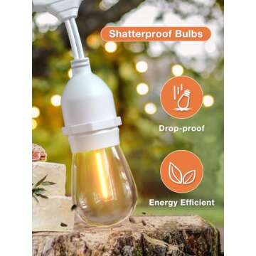 addlon LED Outdoor String Lights 48FT with Dimmable Edison Vintage Shatterproof Bulbs and Commercial Grade Weatherproof Strand - ETL Listed Heavy-Duty Decorative Cafe, Patio, Market Light White