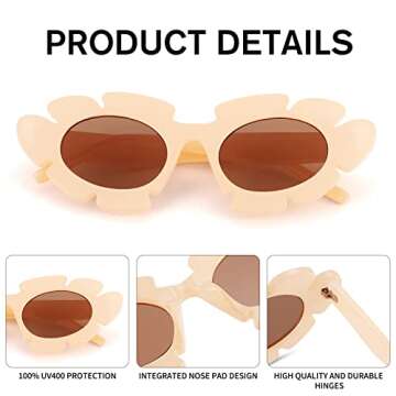 COASION Trendy Cat Eye Flowers Sunglasses for Women Men Retro Fashion Nude Chunky Shades UV400 Protection Sun Glasses (Beige/Light Brown + Brown/Brown)
