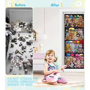 Storage for Stuffed Animals, Over Door Organizer for Stuffies, Kid's Toys, and Baby Accessories, Stuffed Animal Holder with 4 Breathable Pcoket and 8 Door Hook