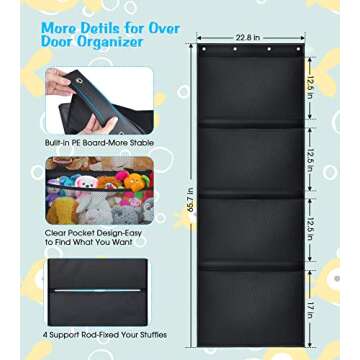 Storage for Stuffed Animals, Over Door Organizer for Stuffies, Kid's Toys, and Baby Accessories, Stuffed Animal Holder with 4 Breathable Pcoket and 8 Door Hook