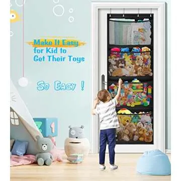 Storage for Stuffed Animals, Over Door Organizer for Stuffies, Kid's Toys, and Baby Accessories, Stuffed Animal Holder with 4 Breathable Pcoket and 8 Door Hook