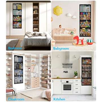 Storage for Stuffed Animals, Over Door Organizer for Stuffies, Kid's Toys, and Baby Accessories, Stuffed Animal Holder with 4 Breathable Pcoket and 8 Door Hook