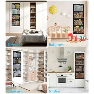 Storage for Stuffed Animals, Over Door Organizer for Stuffies, Kid's Toys, and Baby Accessories, Stuffed Animal Holder with 4 Breathable Pcoket and 8 Door Hook