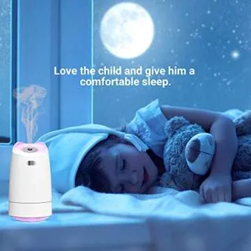 LoiStu USB Mini Humidifier, 280ml Portable Humidifier, 7-Color LED Night Light, Ultra-quiet,Automatic Shut-Off, for Home, Bedroom, Office, Baby room, Car (White)