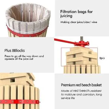 4.75 Gallon Fruit Wine Press - 100% Nature Apple&Grape&Berries Crusher Manual Juice Maker for Kitchen, Solid Wood Basket with 8 Blocks Heavy Duty Cider Wine Making Press