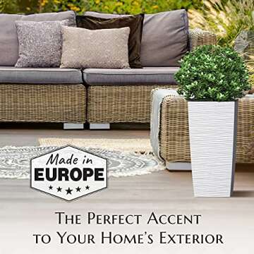 Mueller M-Resin Heavy Duty Tall Planter, Indoor/Outdoor Grande Plant, Tree, Flower Pot, 2-Piece Set, 18”, Modern Design, Built-in Drainage, White