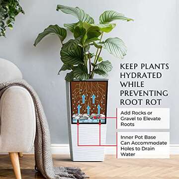 Mueller M-Resin Heavy Duty Tall Planter, Indoor/Outdoor Grande Plant, Tree, Flower Pot, 2-Piece Set, 18”, Modern Design, Built-in Drainage, White