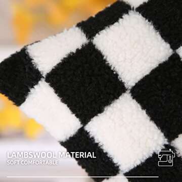 Yaertun Set of 2 Checkerboard Decorative Throw Pillow Covers Cute Fluffy Plaid Lumbar Cushion Case Faux Fur Wool Pillowcases for Couch Sofa Bed 12 x 20 Inch Black and White