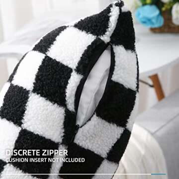 Yaertun Set of 2 Checkerboard Decorative Throw Pillow Covers Cute Fluffy Plaid Lumbar Cushion Case Faux Fur Wool Pillowcases for Couch Sofa Bed 12 x 20 Inch Black and White