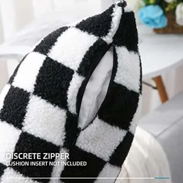 Yaertun Set of 2 Checkerboard Decorative Throw Pillow Covers Cute Fluffy Plaid Lumbar Cushion Case Faux Fur Wool Pillowcases for Couch Sofa Bed 12 x 20 Inch Black and White