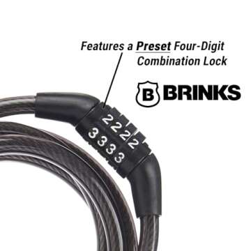 BRINKS 5 ft Bike Lock Cable with Preset Combination, Vinyl Covered for Outdoor Use