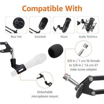 Amazon Basics Adjustable Microphone Stand, Pop Filter, Windscreen, for Blue Yeti, Snowball, Shure, Audio-Technica, other Mics, 14 inch