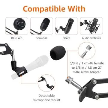 Amazon Basics Adjustable Microphone Stand, Pop Filter, Windscreen, for Blue Yeti, Snowball, Shure, Audio-Technica, other Mics, 14 inch