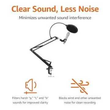 Amazon Basics Adjustable Microphone Stand, Pop Filter, Windscreen, for Blue Yeti, Snowball, Shure, Audio-Technica, other Mics, 14 inch