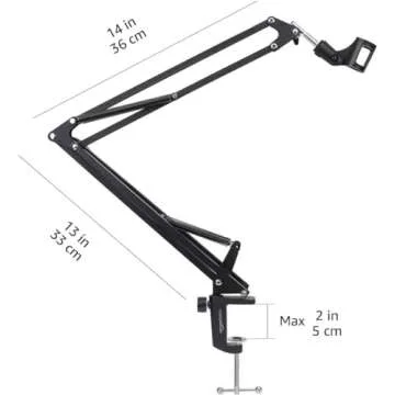 Amazon Basics Adjustable Microphone Stand, Pop Filter, Windscreen, for Blue Yeti, Snowball, Shure, Audio-Technica, other Mics, 14 inch