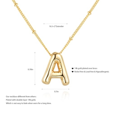Personalized 14K Gold Plated Bubble Letter Necklace for Women