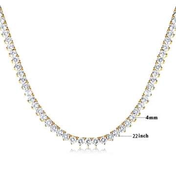 GMESME 3 Prong 18K Yellow Gold Plated Cubic Zirconia Classic Tennis Necklace for Women and Men (22 Inch)