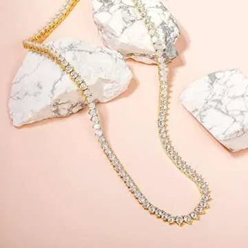 GMESME 3 Prong 18K Yellow Gold Plated Cubic Zirconia Classic Tennis Necklace for Women and Men (22 Inch)